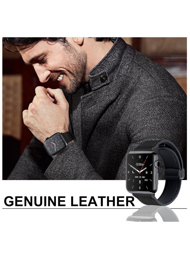 Kiboule Magnetic Leather Watch Band for Apple Watch Ultra, 49mm 45mm 44mm 42mm, Magnetic Buckle Replacement Genuine Leather Strap for Apple Watch Series, Black - Image 3